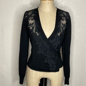DVF Wool Black Wrap Blouse S